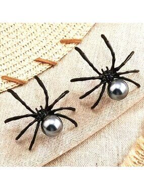 Spider Earrings Pearl Body Goth Emo Scene Halloween Creepy Scary Statement large